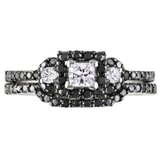 Amour White Gold Princess and Round Cut Diamond Bridal Set Ring