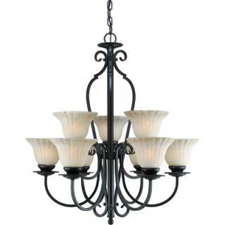 Forte Lighting 9 Light Chandelier with Umber Cloud Glass Shades