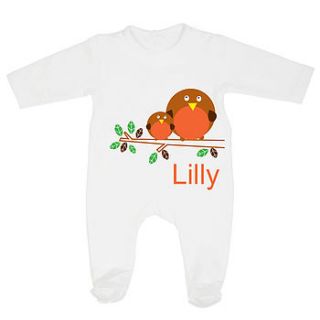 personalised robin babygrow by little baby boutique