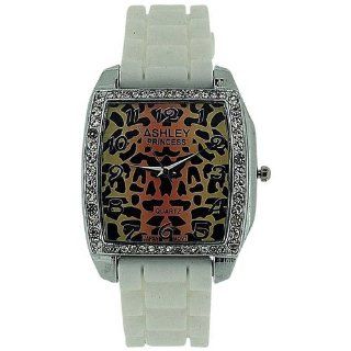 Ashley Princess Leopard Skin Diamante Dial White Rubber Strap Ladies Watch AR2 Watches