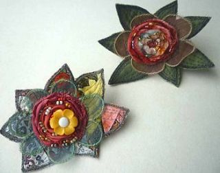 mini brooches coral and yellow by ewa morawski textiles