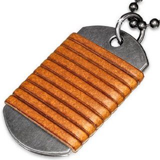 Fashion Light Brown Leather Multi Wrap Military Dog Name Tag Mens Pendant Necklace with Chain Jewelry