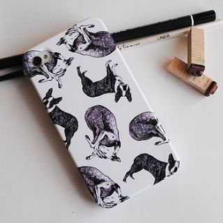 lurcher and boston terrier phone case by made by menna