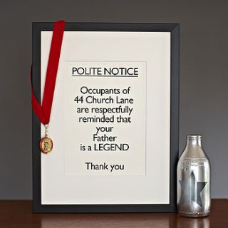 framed 'your father is a legend' print by catherine colebrook