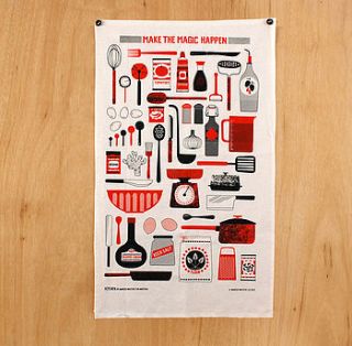 kitchen screen printed tea towel by marcus walters