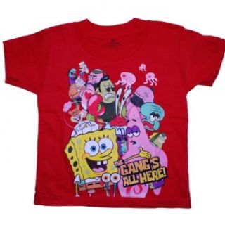 Spongebob Boys 2T 4T Red Spongebob "The Gangs All Here" Tee Shirt Clothing