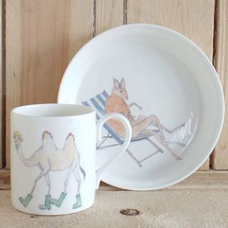 personalised child's zoo animals mug and bowl by mellor ware