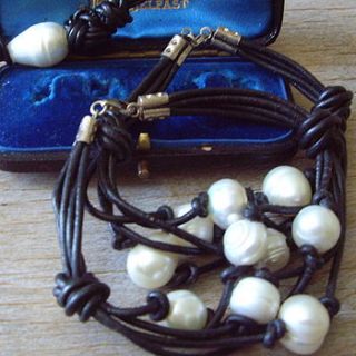 freshwater pearl and leather bracelet by ava mae designs