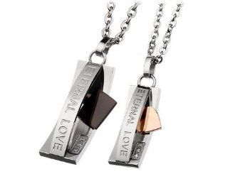 His & Hers Matching Set Titanium Couple Pendant Necklace Korean Love Style in a Gift Box (Hers) Locket Necklaces Jewelry