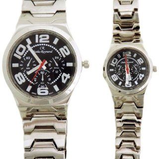 Charles Raymond His & Hers Designer Watches Silver Bracelet Black Face w/Silver Accents Watch Set Watches