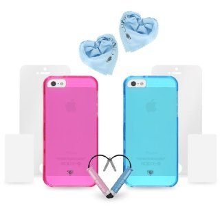 Valentines Day "His & Hers" Crystal Clear Cases & Styli for the iPhone 5 in Blue and Pink. Minimalist but Durable Cases manufactured with Dura Flex Polymers Cell Phones & Accessories