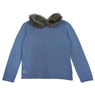 girls cashmere sweater faux fur collar by chateau de sable
