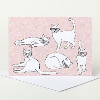 cats in glasses greeting card by sophie parker