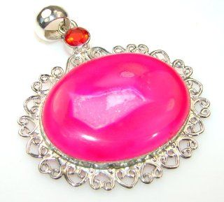 Agate Druzy Women's Silver Pendant 19.50g (color pink, dim. 2 1/4, 2, 1/4 inch). Agate Druzy, Created Quartz Crafted in 925 Sterling Silver only ONE pendant available   pendant entirely handmade by the most gifted artisans   one of a kind world wide 