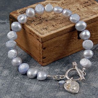 sterling silver heart and blue pearl bracelet by otis jaxon silver and gold jewellery