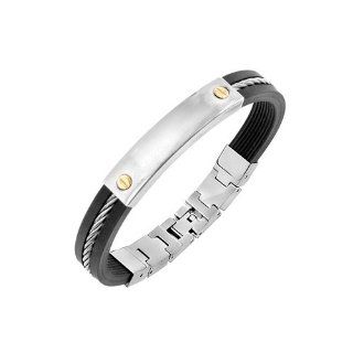Triton Stainless Steel and Rubber Bracelet with 14K Yellow Gold Screws Jewelry