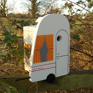 personalised caravan bird box by lindleywood