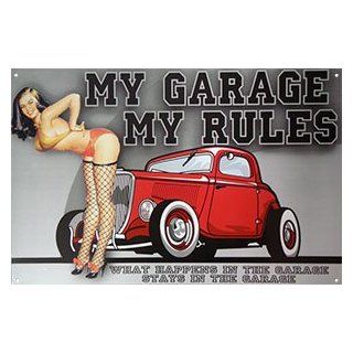MY GARAGE MY RULES TIN SIGN WHAT HAPPENS IN THE THE GARAGE STAYS IN THE GARAGE  Decorative Signs  