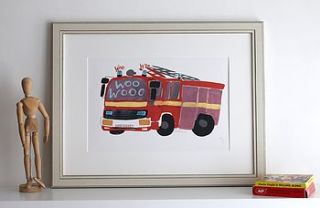personalised 'woo woo' fire engine signed print by samantha barnes artist