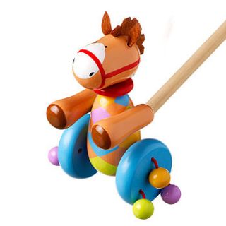 wooden pony push along toy by the hare and the broom
