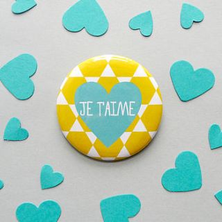 'je t'aime' wedding favour badges by tea & ceremony