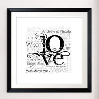 personalised wedding or engagement love art by cherry pete