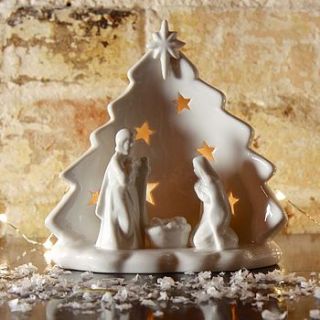 white ceramic nativity tealight holder by lisa angel homeware and gifts