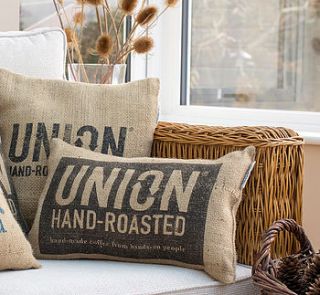 upcycled coffee bean sack scatter cushion by the comfi cottage