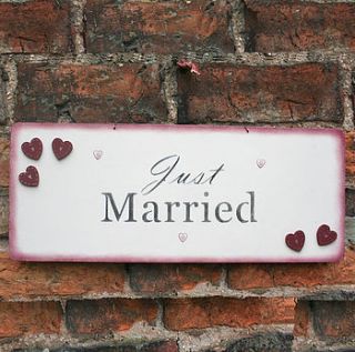 handmade wooden 'just married' sign by weddings by primitive angel