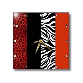 Janna Salak Designs Red Black and White Animal Print Leopard and Zebra Wall Clock, 10 by 10 Inch   Leopard Print Home Decor