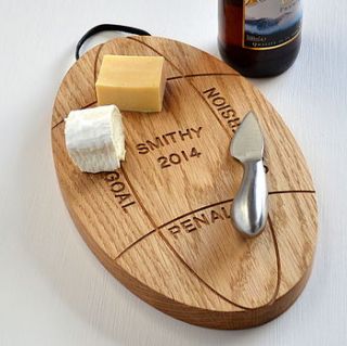 personalised engraved oak rugby ball platter by winning works