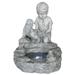 Resin and Fiberglass Boy and Dog Fountain
