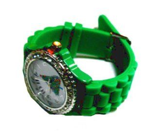 Silicone Band Watch in Ceramic Style Matching Rhinestone Face with Green Christmas Tree at  Women's Watch store.