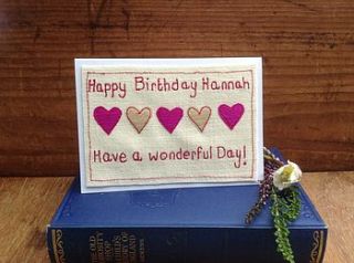 personalised hearts birthday card by caroline watts embroidery