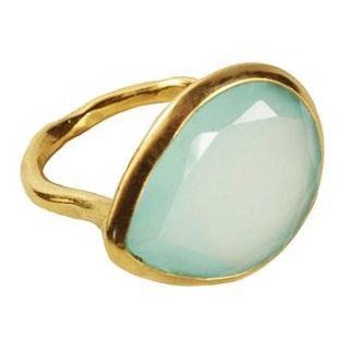 aqua chalcedony and gold pear drop ring by flora bee