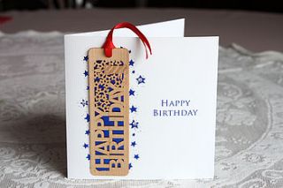 male 'happy birthday' wooden bookmark card by white mink