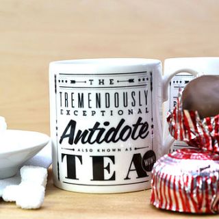 'tea antidote' retro mug by rock the custard