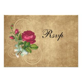 Elegant Vintage Rose, Magenta/Brown Personalized Invitation