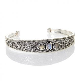 Himalayan Gems™ Gemstone Sterling Silver Textured Cuff Bracelet