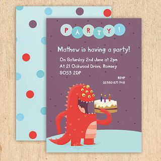 personalised cake monster party invitations by made by ellis