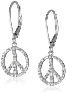 XPY Sterling Silver Diamond Peace Sign Drop Earrings (.248 cttw, I J Color, I2 I3 Clarity) Jewelry