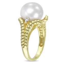 Miadora Gold plated Silver Pearl and Diamond Accent Ring (H I, I3) Miadora Pearl Rings