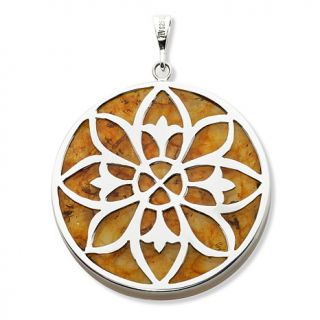 Age of Amber Honey Amber Sterling Silver Disc Pendant with Flower Overlay