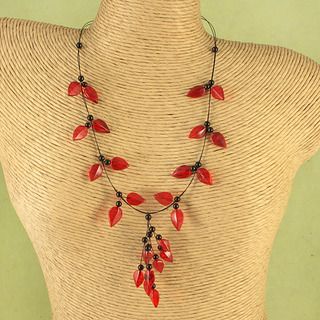 Handcrafted Ruby Red Baltic Amber Leaves Wire Necklace (Lithuania) Necklaces