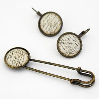 vintage style earrings and brooch pin by studio sweepings