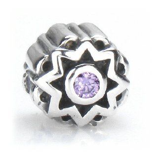 Moress Purple Swarovski Gem Zirconia Sun Star Solid Sterling Silver European Bead Charm Jewelry