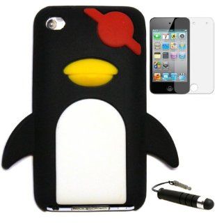 BUKIT CELL Apple iPod Touch 4th Generation CUTE PIRATE PENGUIN Silicone Case (Black) + FREE Screen Protector + Free WirelessGeeks247 Metallic Detachable Touch Screen STYLUS PEN with Anti Dust Plug 