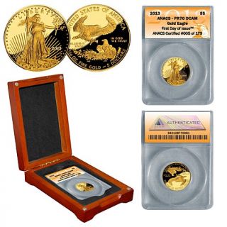 2013 ANACS PR70 First Day of Issue Limited Edition of 179 $5 Gold Eagle Coin wi