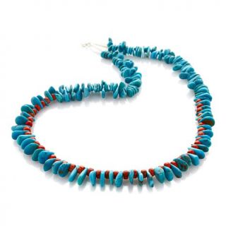 Chaco Canyon Southwest Turquoise and Coral Sterling Silver Necklace