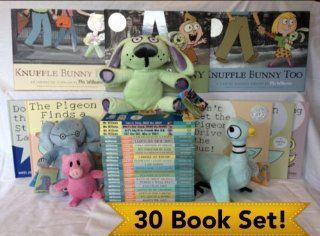 Mo Willems Complete 30 Book Gift Set Collection [Includes Elephant and Piggie, Knuffle Bunny A Cautionary Tale, Don't Let the Pigeon Drive the Bus, and Cat the Cat Compelet Series] Plus Four Plush Dolls Toys & Games